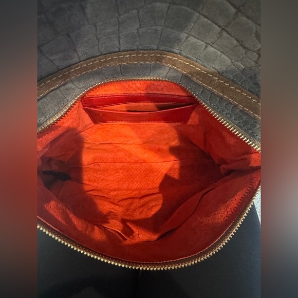 Hammitt Gray Crocodile Textured VIP Bag metallic brown suede and gold Zipper - Picture 9 of 9